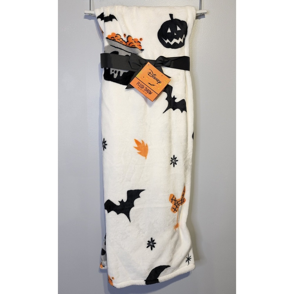 Disney Halloween Mickey & Minnie Pumpkin Spiders Bats Plush Throw 50x70 in.